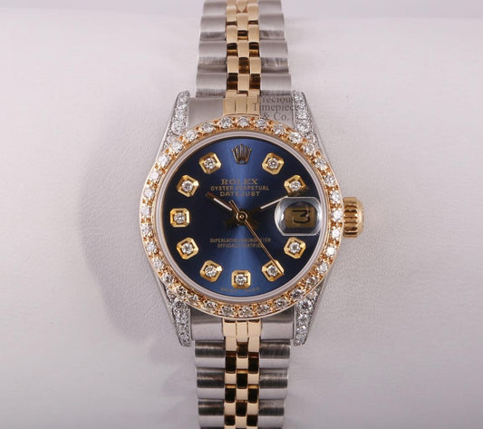 Rolex Lady Datejust 26mm 2 Tone-Diamond Lug-Navy Blue Diamond Dial-Diamond Bezel