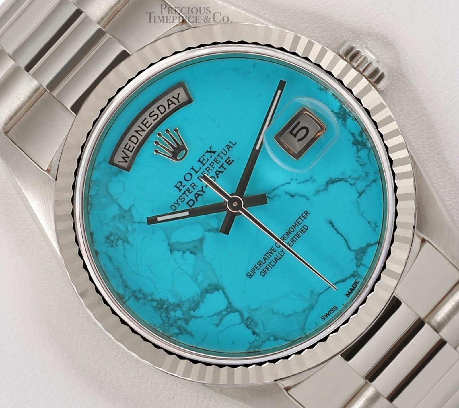 Rolex Men Day-Date 18239 President 18k White Gold 36mm-Turquoise Marble Dial