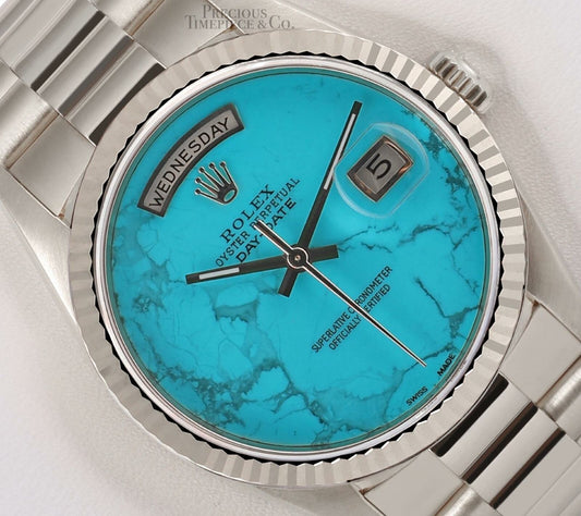 Rolex Men Day-Date 18239 President 18k White Gold 36mm-Turquoise Marble Dial