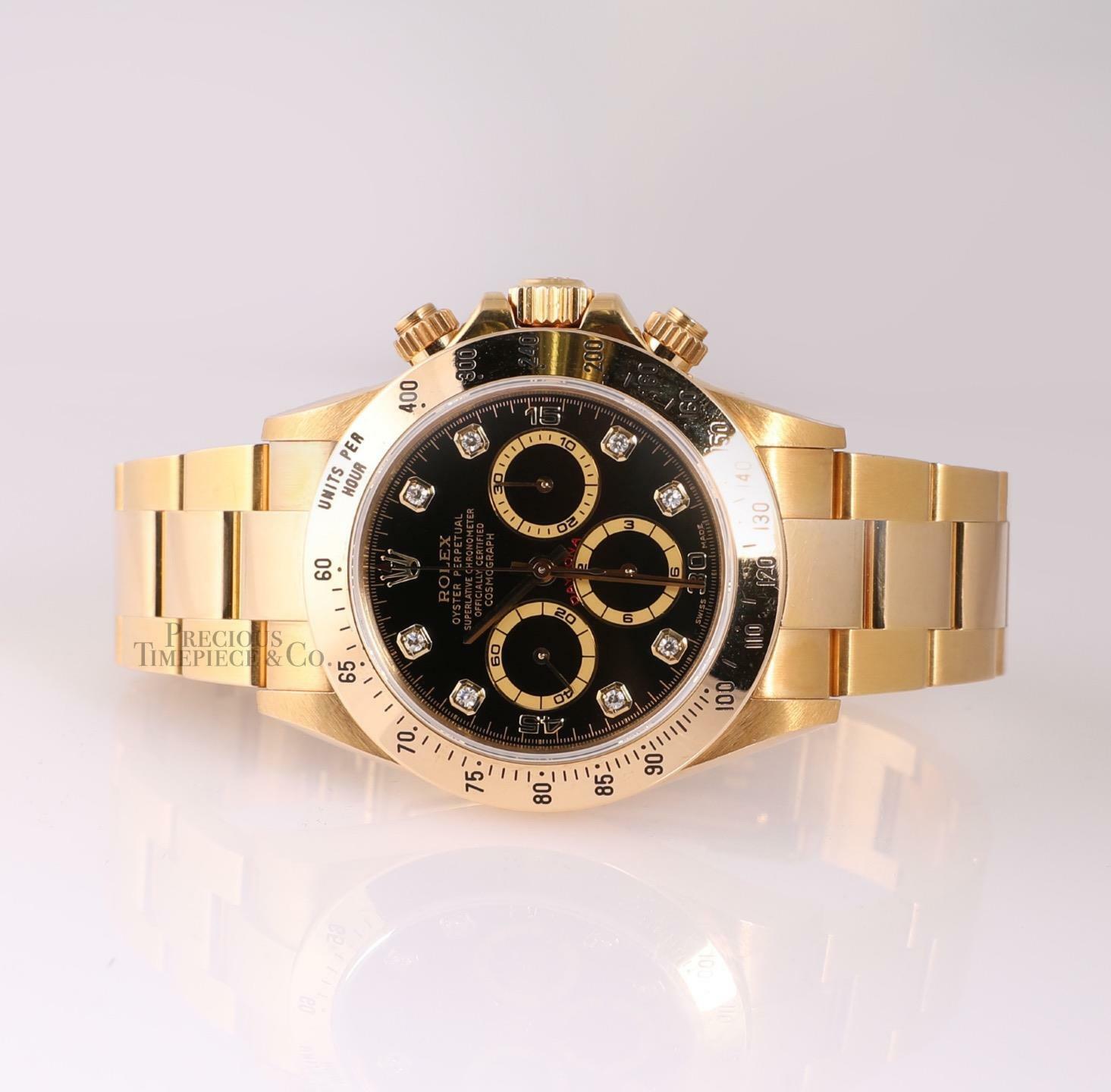 Rolex Mens Daytona 16528 18k Yellow Gold 40mm Factory Black Diamond Dial-1997