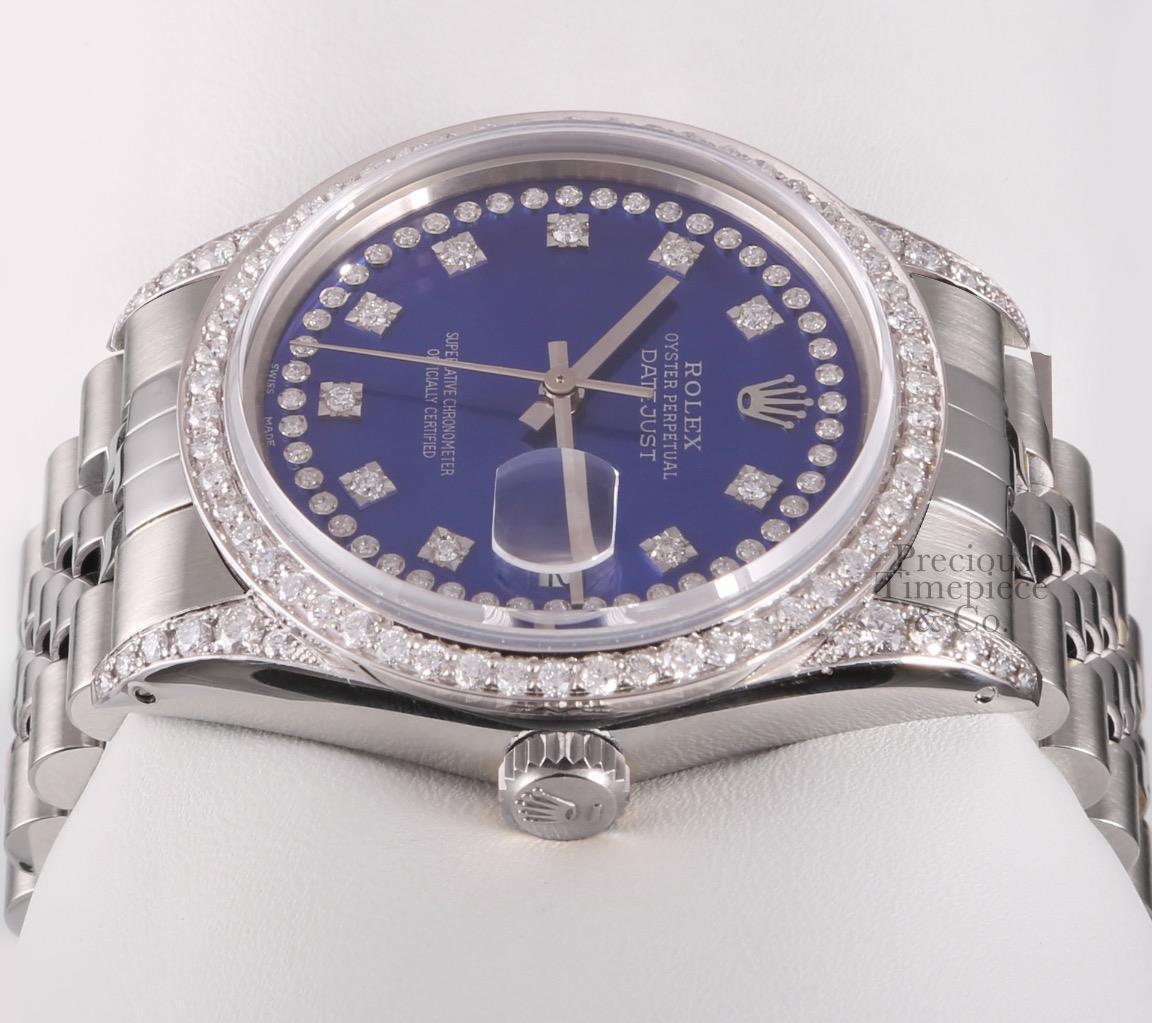 Rolex Datejust S/Steel 36mm-Blue Diamond String Dial-Diamond Lugs-Diamond Bezel