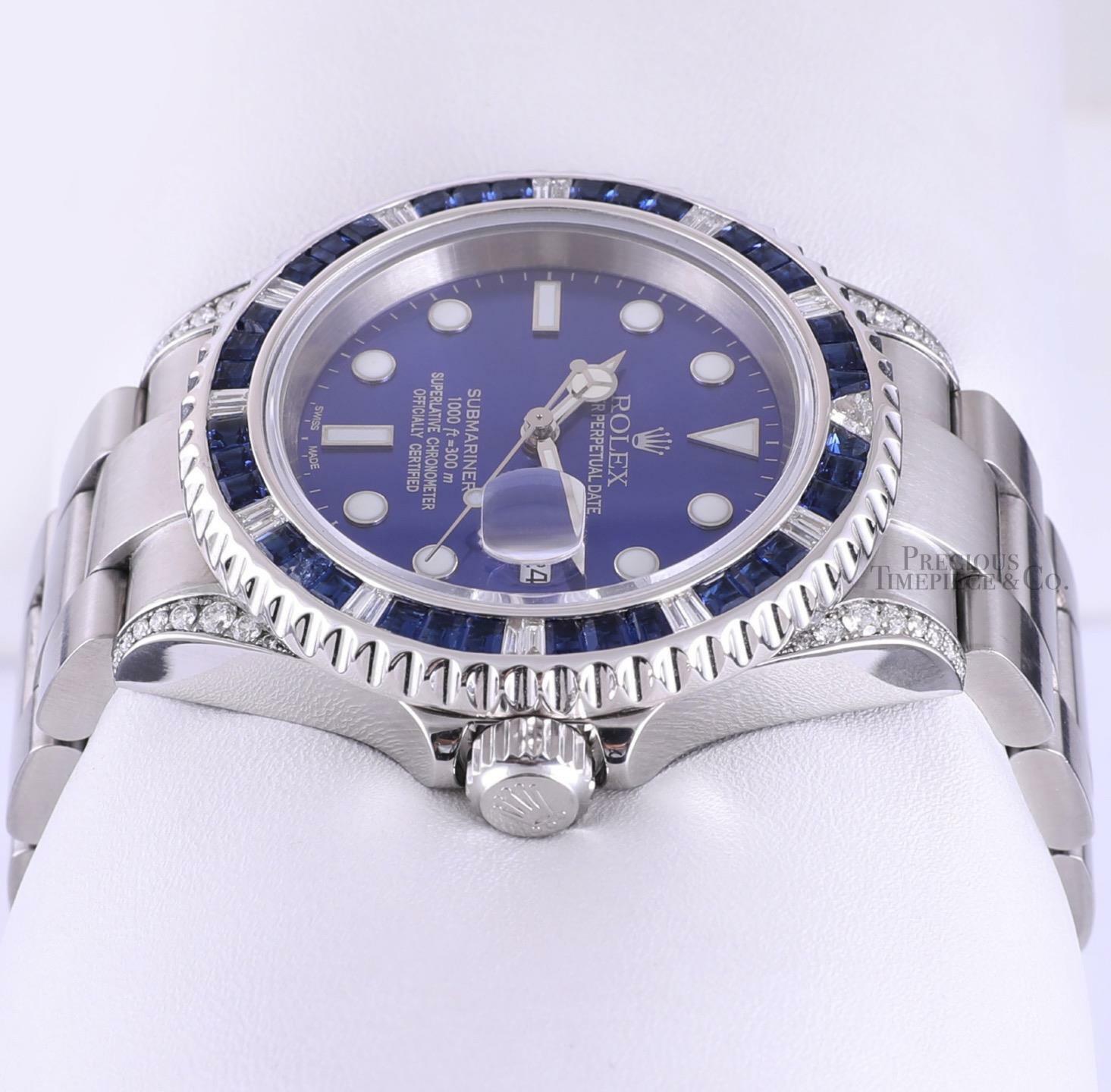 Rolex Submariner 16610 Date Steel 40mm-Blue Diamond Sapphire Bezel-Diamond Lugs