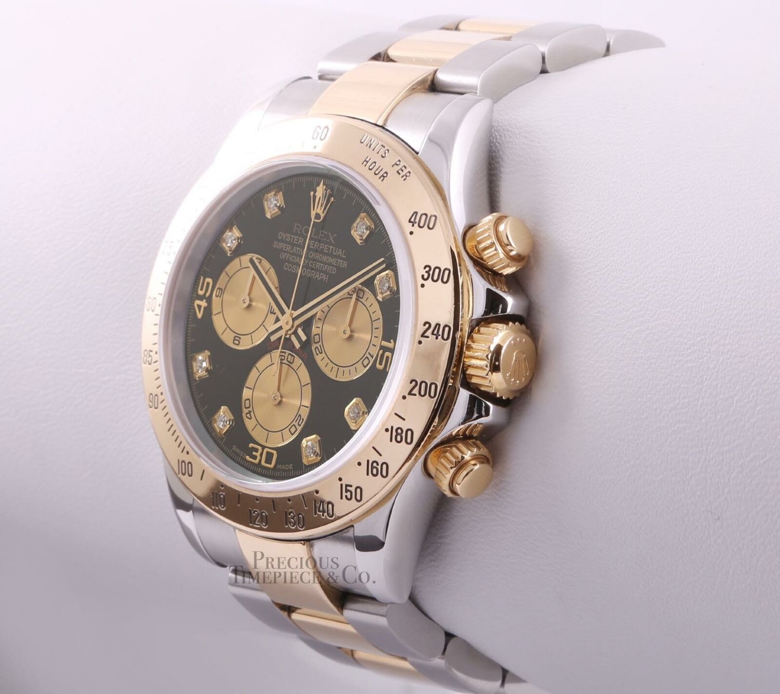 Rolex Daytona 116523 18k Two Tone 40mm Watch-Custom Black Diamond Dial-18k Bezel