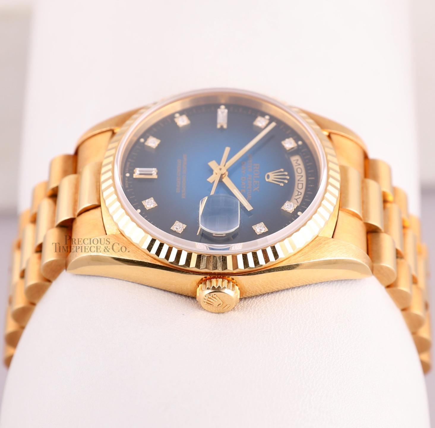 Rare Rolex Day-Date 18238 18k Gold 36mm-Factory Blue Vignette Diamond Dial