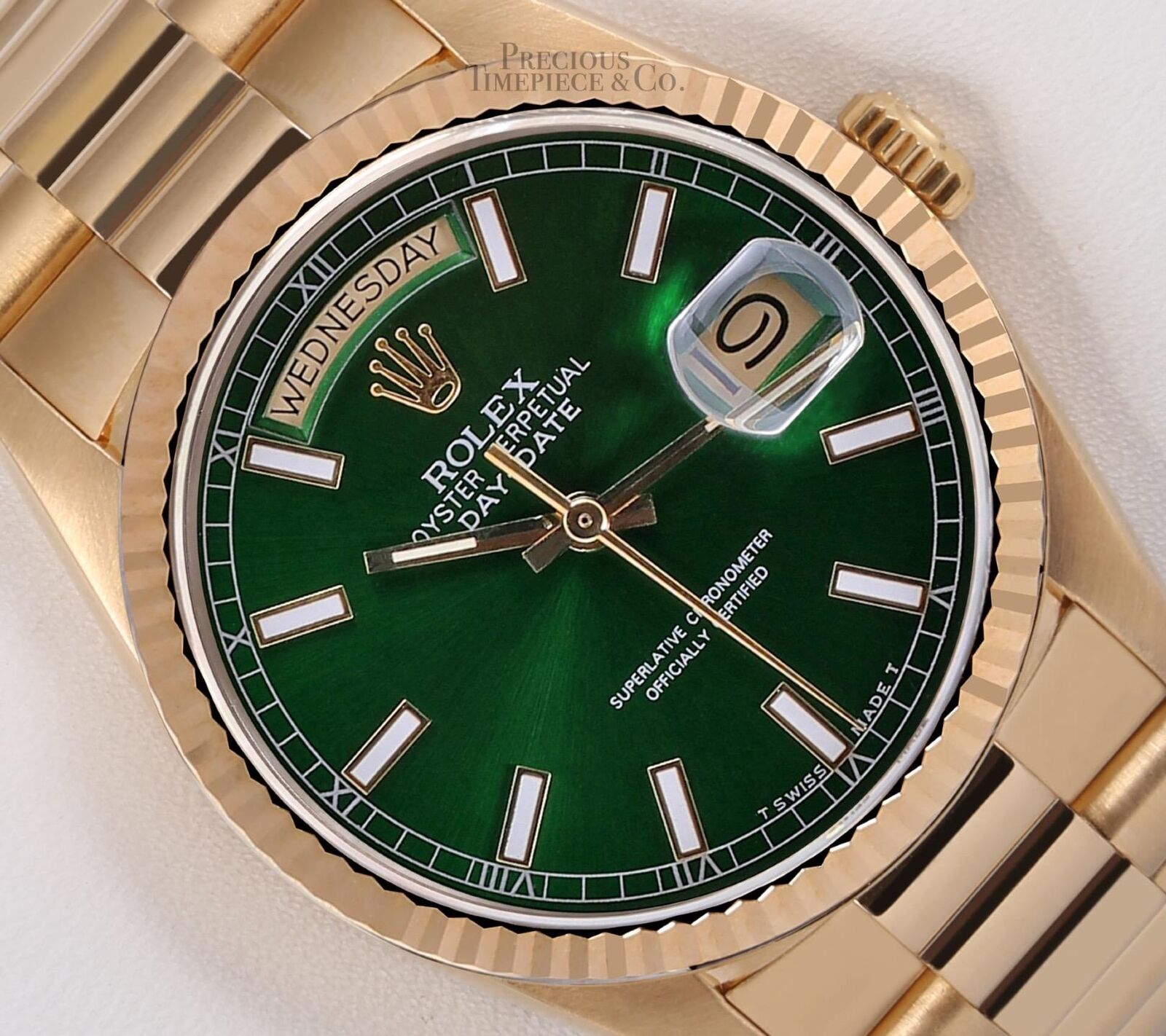 Rolex Day-Date 18238 36mm Green Stick Dial | Precious Timepiece