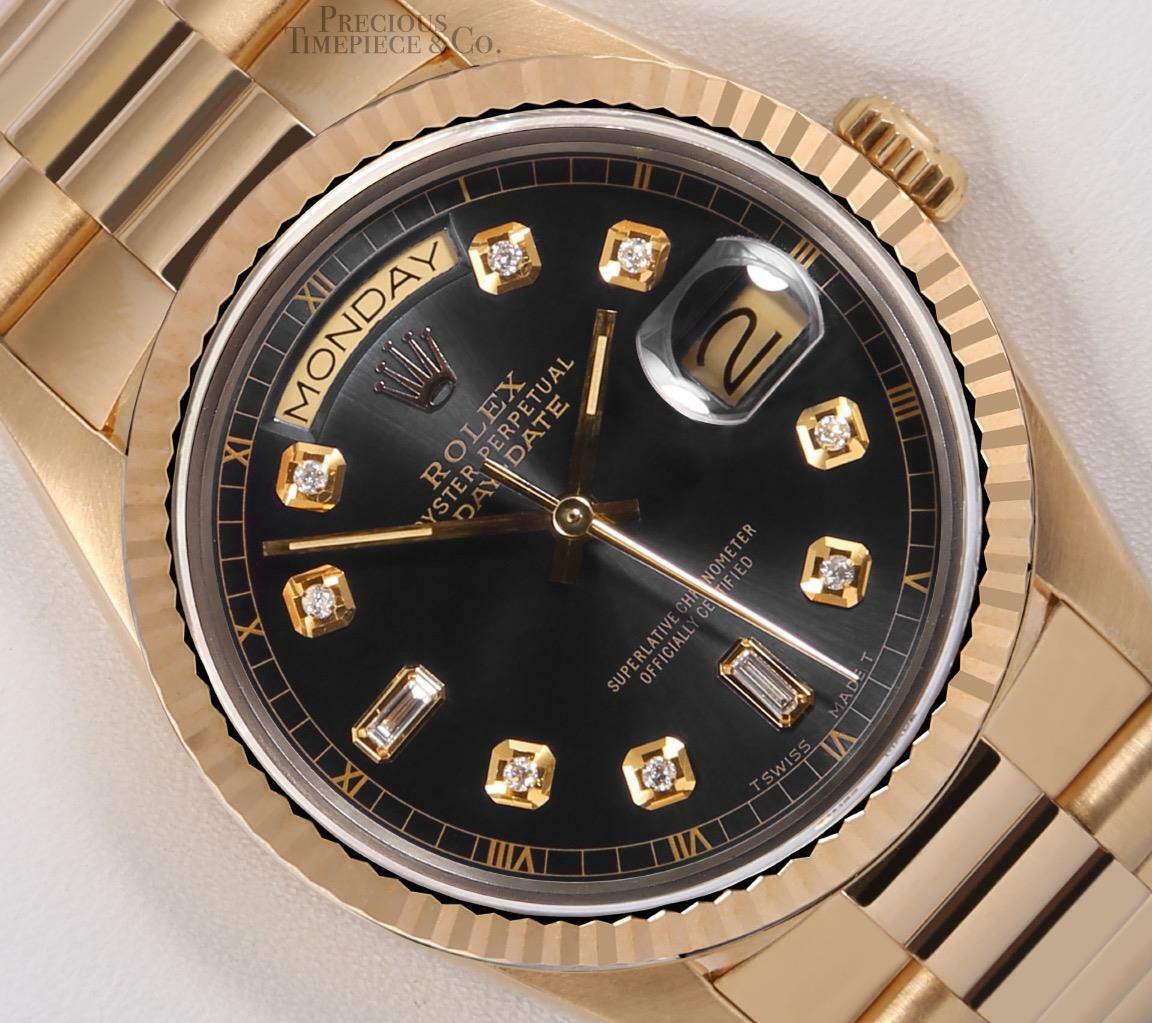 Rolex Day-Date 18238 President 18k Gold 36mm Watch-Gray Baguette Diamond Dial-