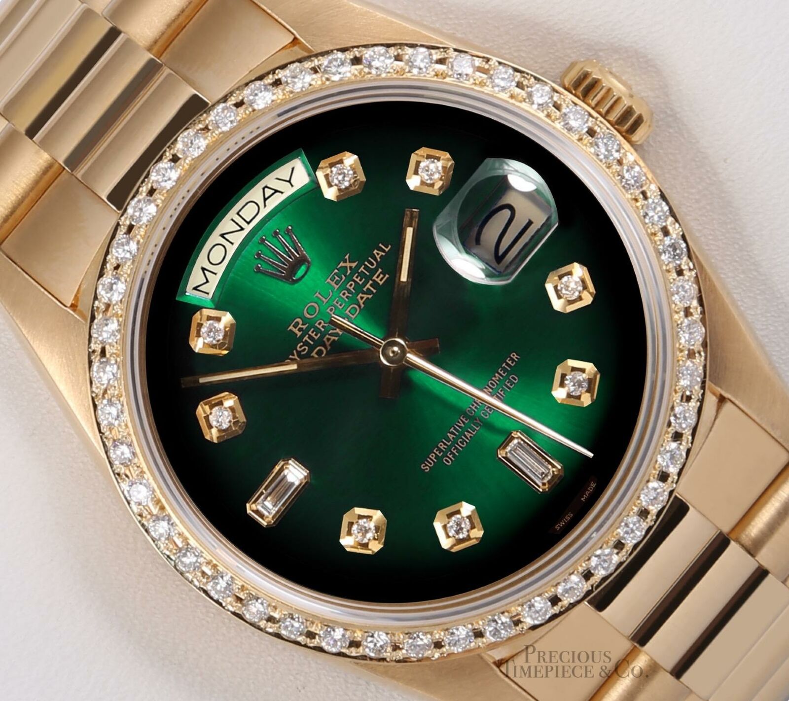 Rolex Day-Date 18238 President 36mm 18k Gold Diamond Bezel-Green Ombre Dial