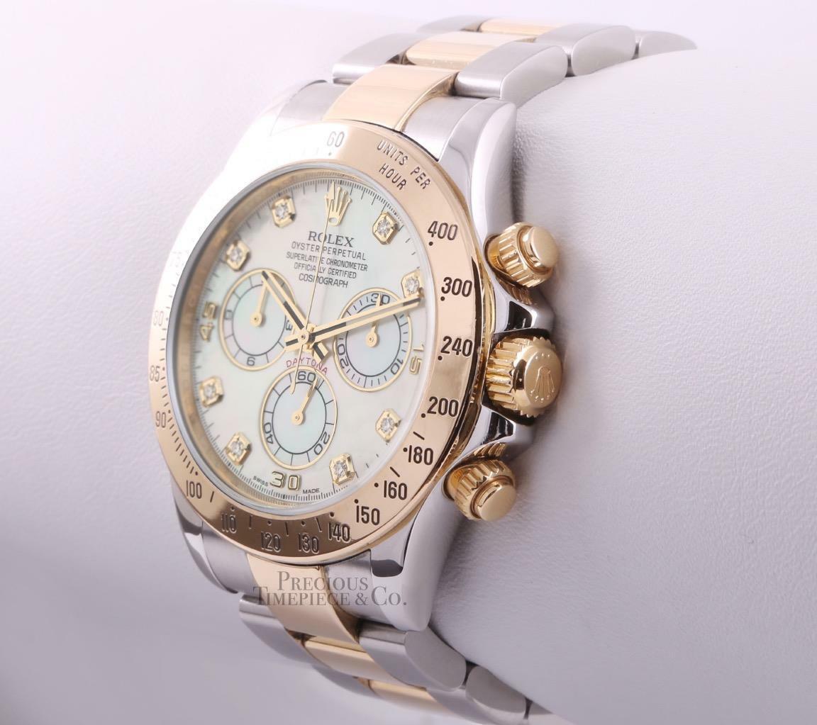 Rolex Men Daytona 116523 Two Tone 18k Steel 40mm Watch-White MOP Diamond Dial