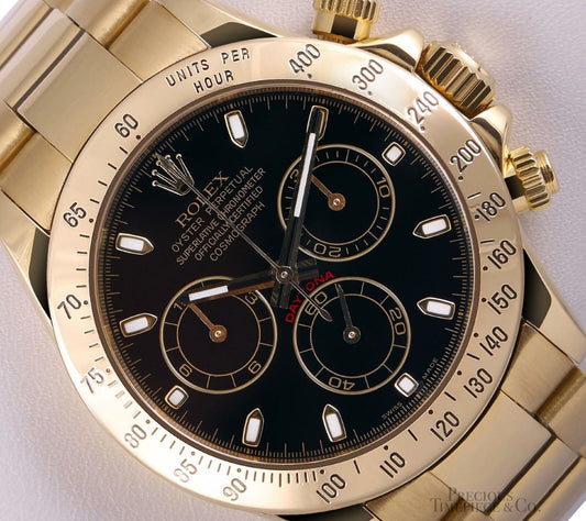 Rolex Mens Daytona 116528 18k Yellow Gold Chronograph 40mm Watch-Black Dial-2WTY