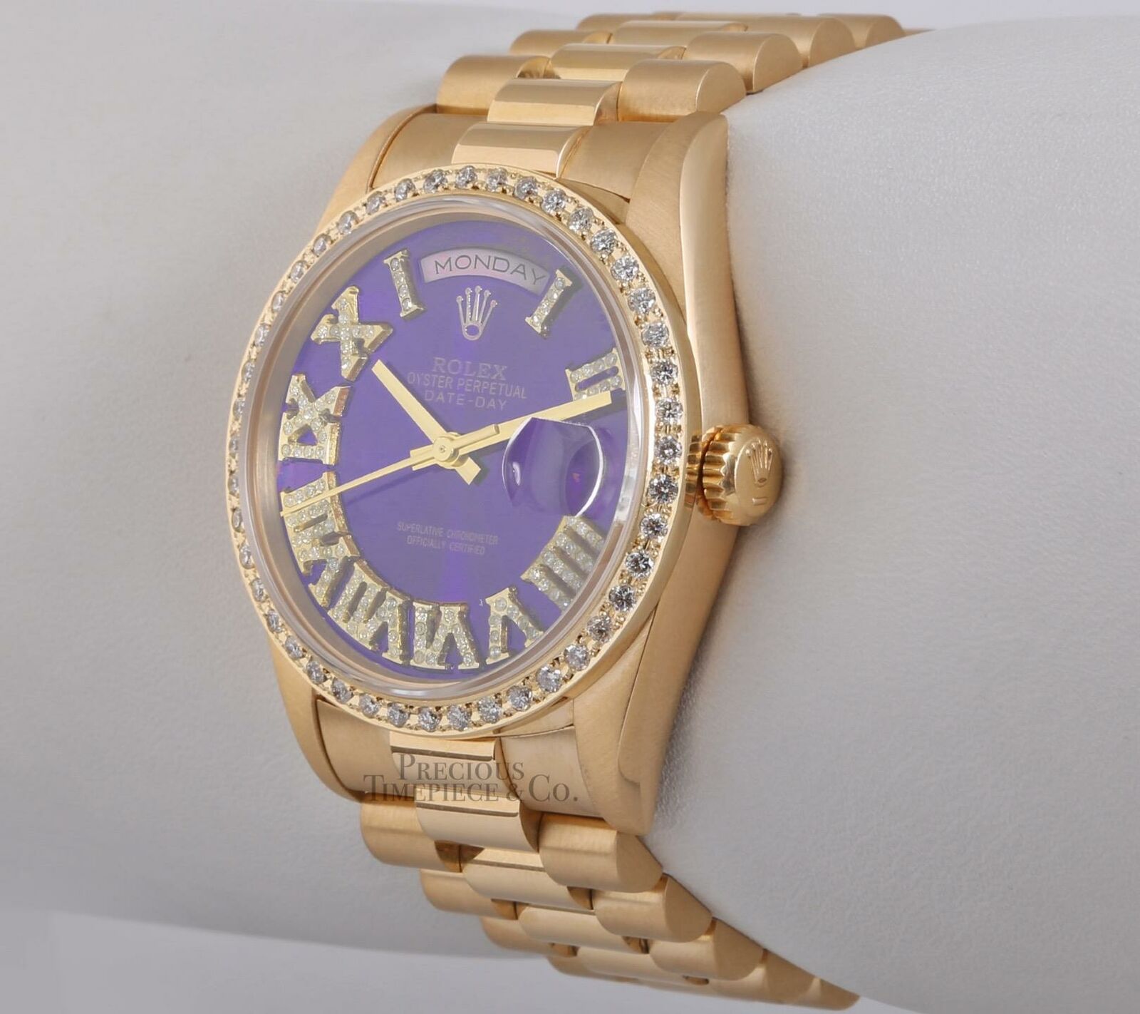 Rolex Day-Date 18238 President 36mm 18k-Purple Roman Diamond Dial-Diamond Bezel