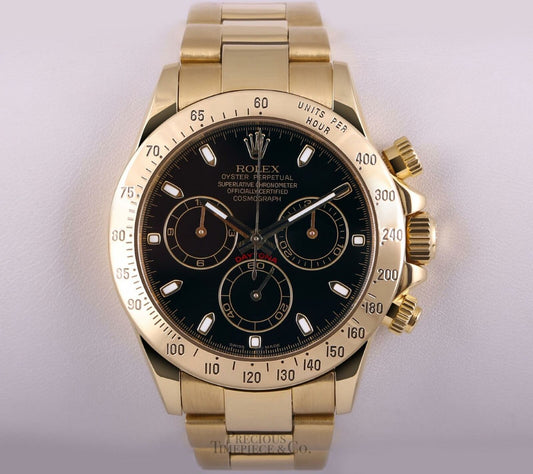 Rolex Mens Daytona 116528 18k Yellow Gold Chronograph 40mm Watch-Black Dial-2WTY