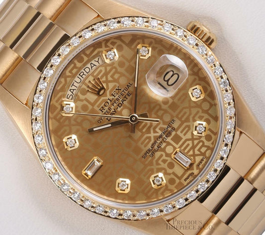 Rolex Day-Date 18038 President 36mm 18k Gold-Jubilee Diamond Dial-Diamond Bezel