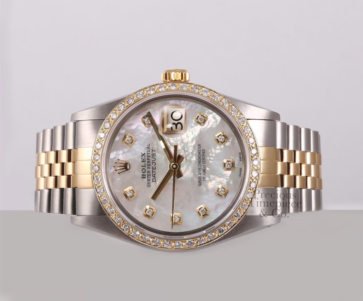 Rolex Datejust Two Tone Gold/SS 36mm-18k Diamond Bezel-White MOP Diamond Dial