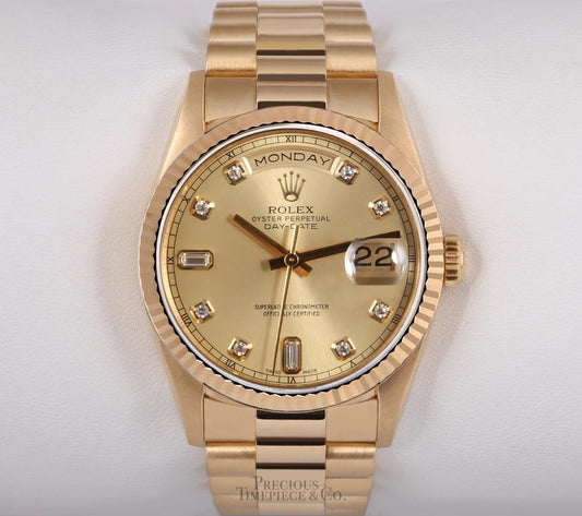 Rolex Men Day-Date 18238 President-18k Gold 36mm-Champagne Baguette Diamond Dial