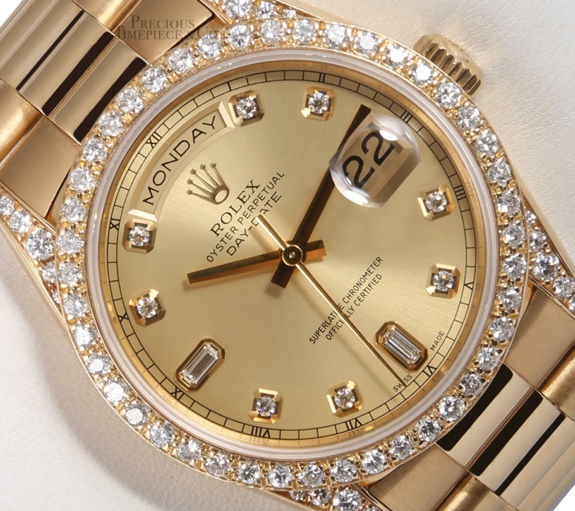 Rolex Day Date 36mm President 18k-Champagne Diamond Dial-Diamond Lugs & Bezel