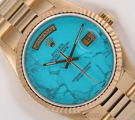 Rolex Men Day-Date 18038 President 18k Yellow Gold 36mm- Turquoise Marble Dial