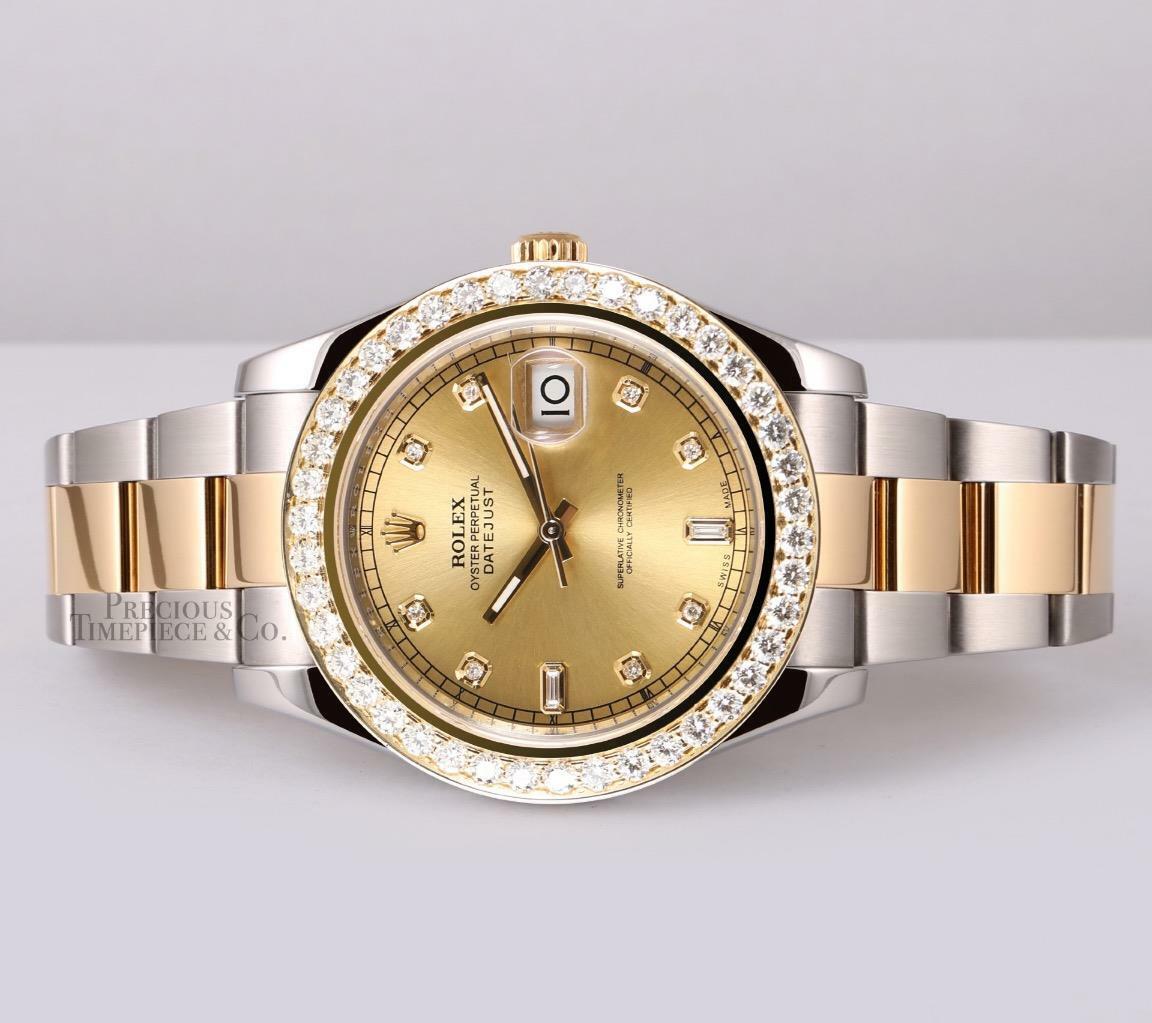 Rolex Datejust II 41mm 116333 TT/SS 18k 3CT Diamond Bezel Champagne Diamond Dial