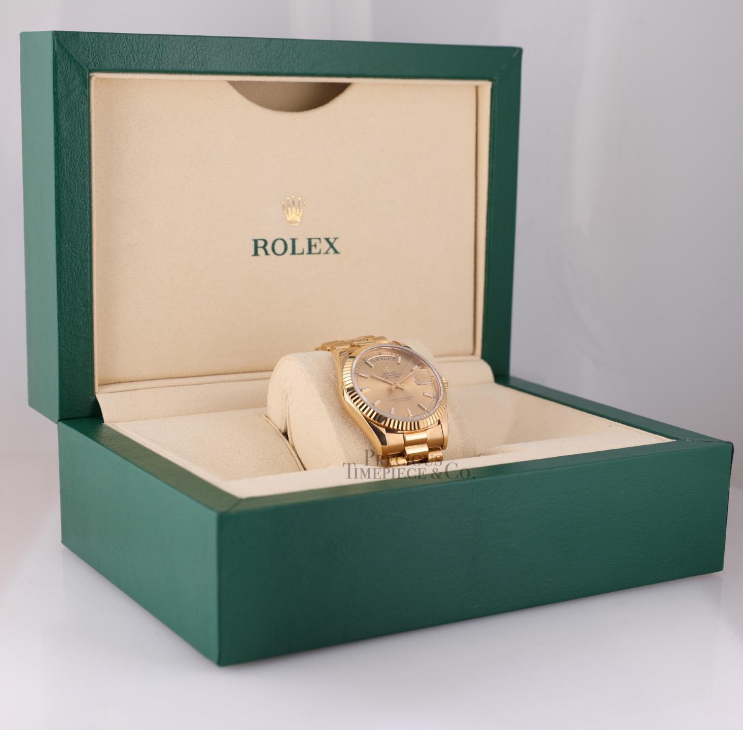 Rolex Men Day-Date 18238 Presidential- 18k Gold 36mm-Champagne Stick Marker Dial