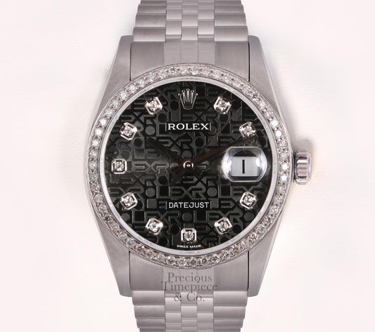 Rolex Datejust SS 36mm Watch-Black Jubilee Diamond Dial-Diamond Bezel-2 WTY