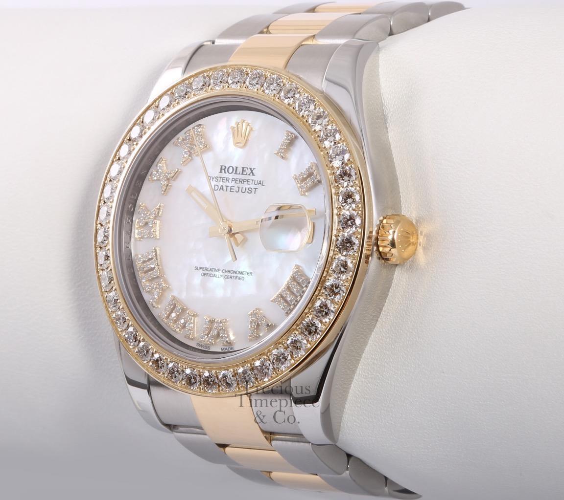 Rolex Datejust 2 Two Tone 41mm 116333-White MOP Diamond Roman Dial-Diamond Bezel