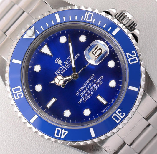 Rolex Submariner 16610 Date Stainless Steel 40mm-Custom Blue Ceramic & Blue Dial