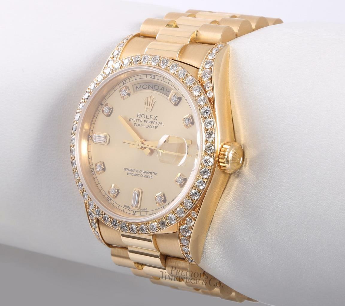 Rolex 18038 Day-Date President 36mm 18k-Champagne Dial-Diamond Lug-Diamond Bezel