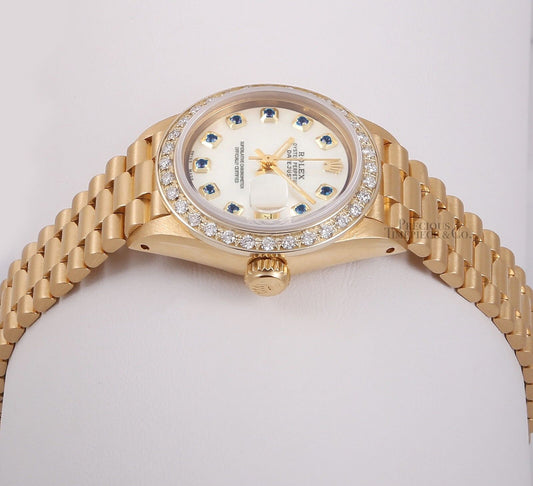 Rolex President Lady 18k Yellow Gold 26mm-Diamond Bezel-White MOP Sapphire Dial