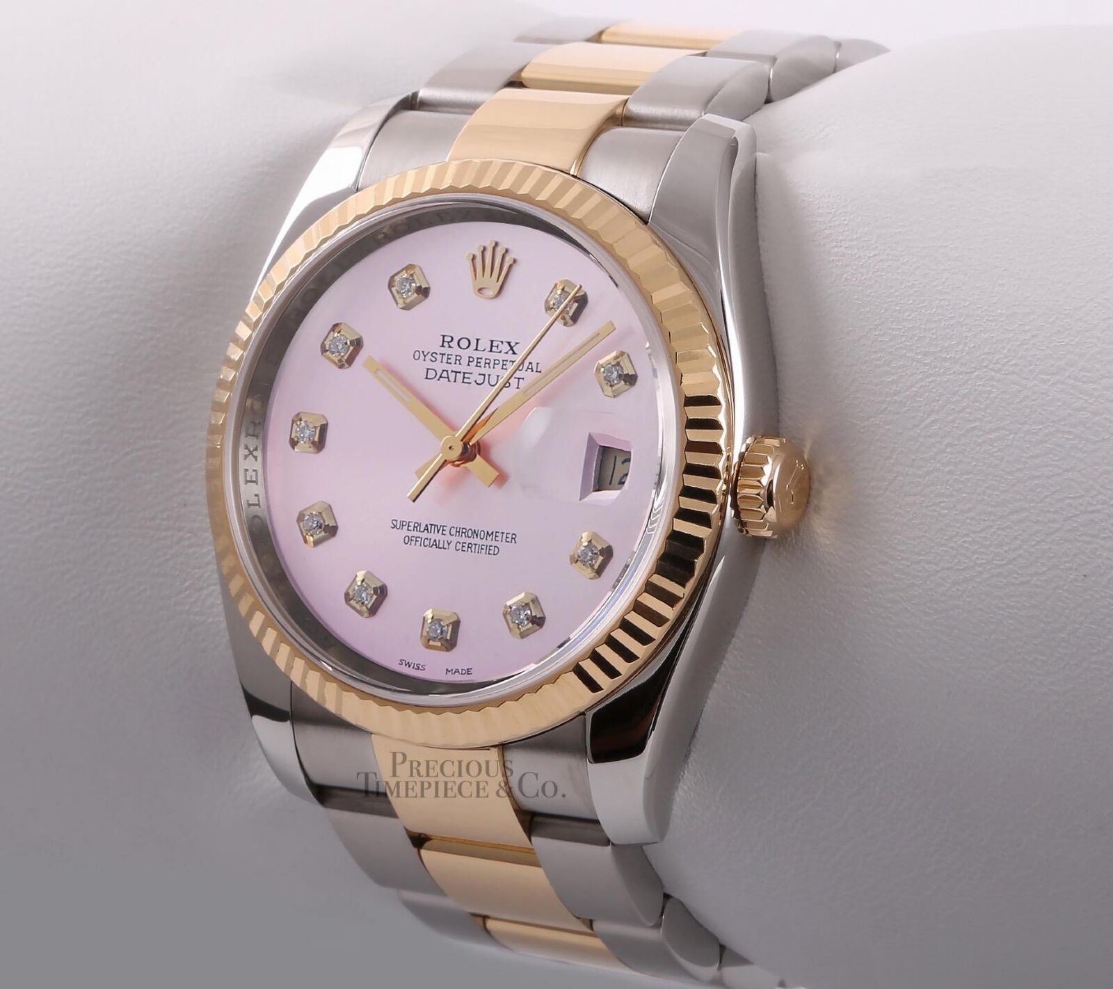 Rolex Datejust 116233 Two Tone 36mm Oyster 18k Fluted Bezel Ice Pink Diamond