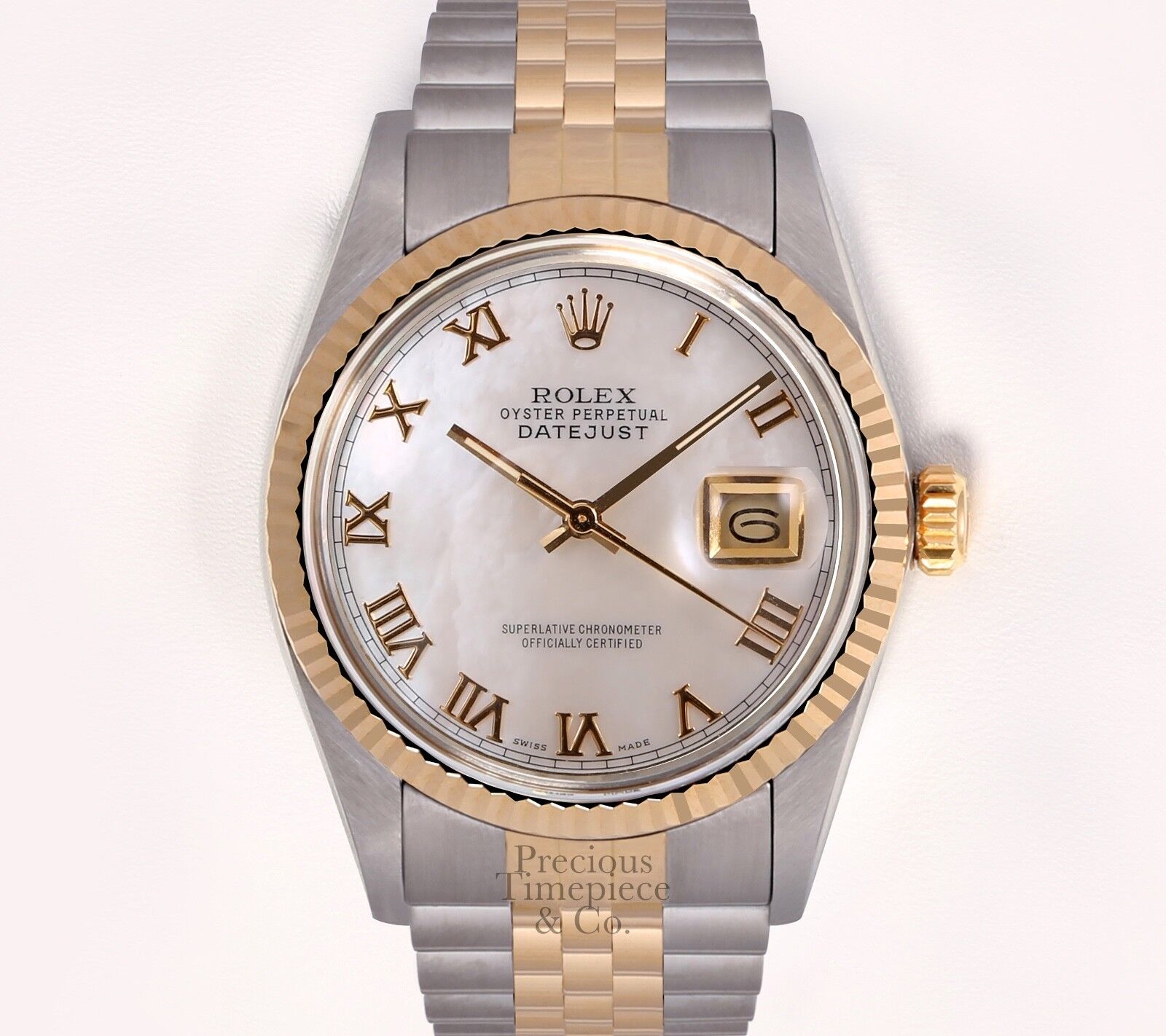 Rolex Datejust 36mm Two Tone Steel 18k Fluted Bezel-Roman White MOP Dial