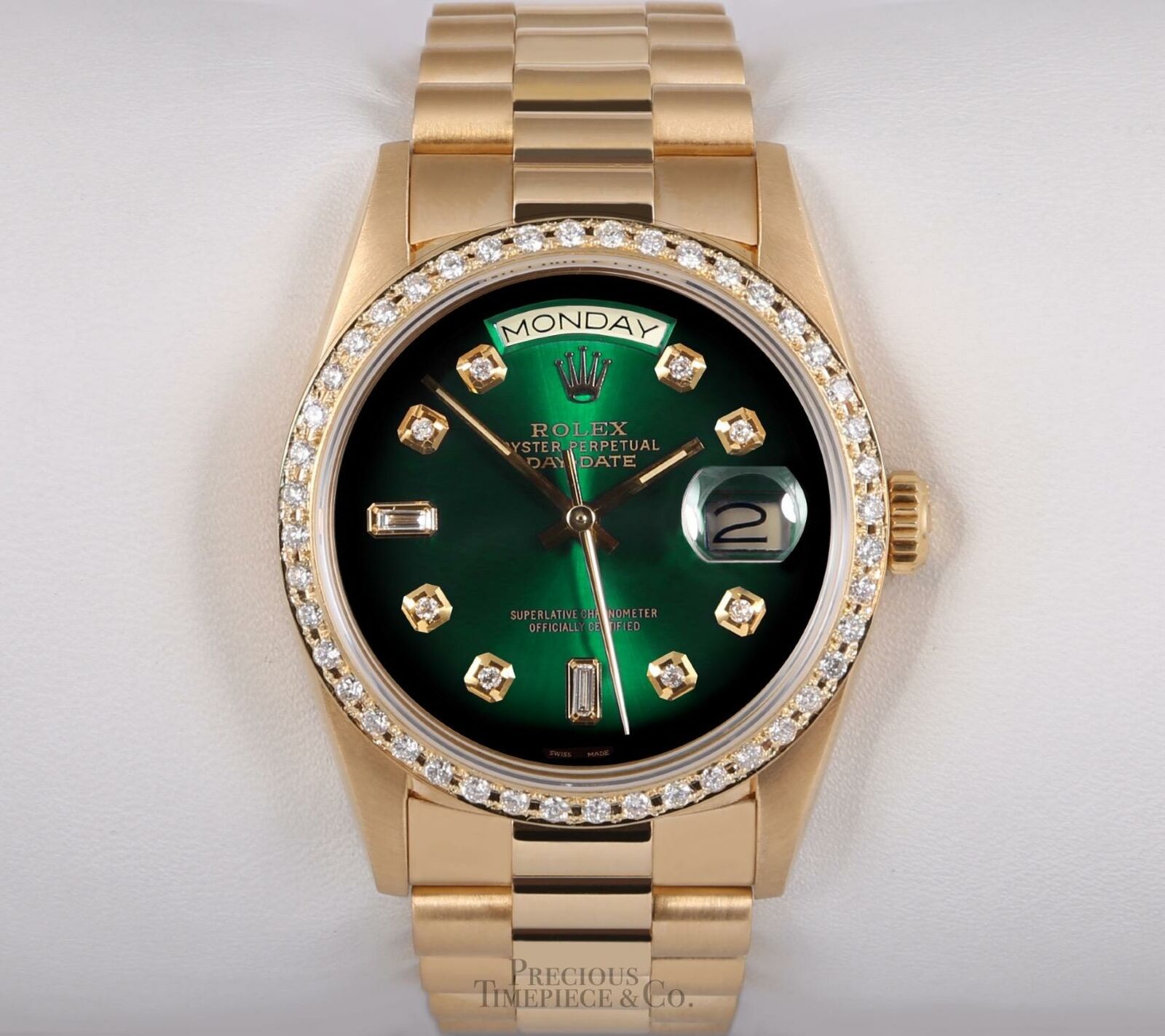 Rolex Day-Date 18238 President 36mm 18k Gold Diamond Bezel-Green Ombre Dial