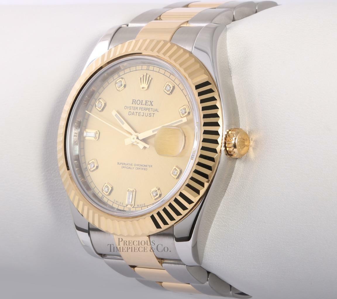 Rolex Datejust II 41mm Oyster 116333 18k TT/SS Champagne Baguette Diamond Dial