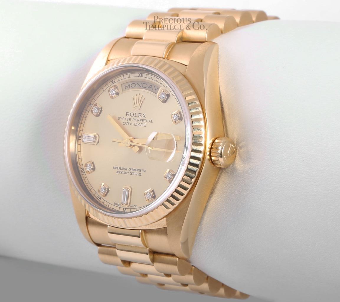 Rolex Men Day-Date 18238 President-18k Gold 36mm-Champagne Baguette Diamond Dial