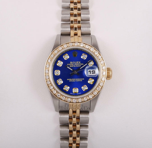 Rolex Lady Datejust 26mm Two Tone Gold & Steel-Blue Diamond Dial-Diamond Bezel