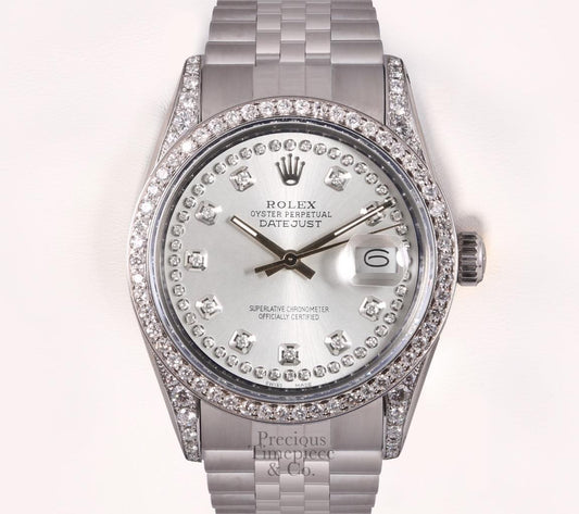 Rolex Datejust 36mm S/Steel 18k Silver String Diamond Dial-Diamond Bezel & Lugs