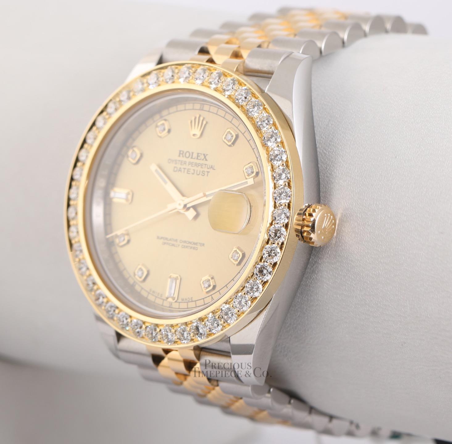 Rolex Datejust II 41mm 116333 Watch 18k 3CT Diamond Bezel Champagne Diamond Dial