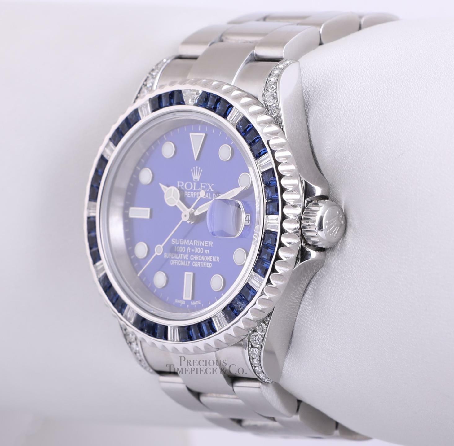 Rolex Submariner 16610 Date Steel 40mm-Blue Diamond Sapphire Bezel-Diamond Lugs