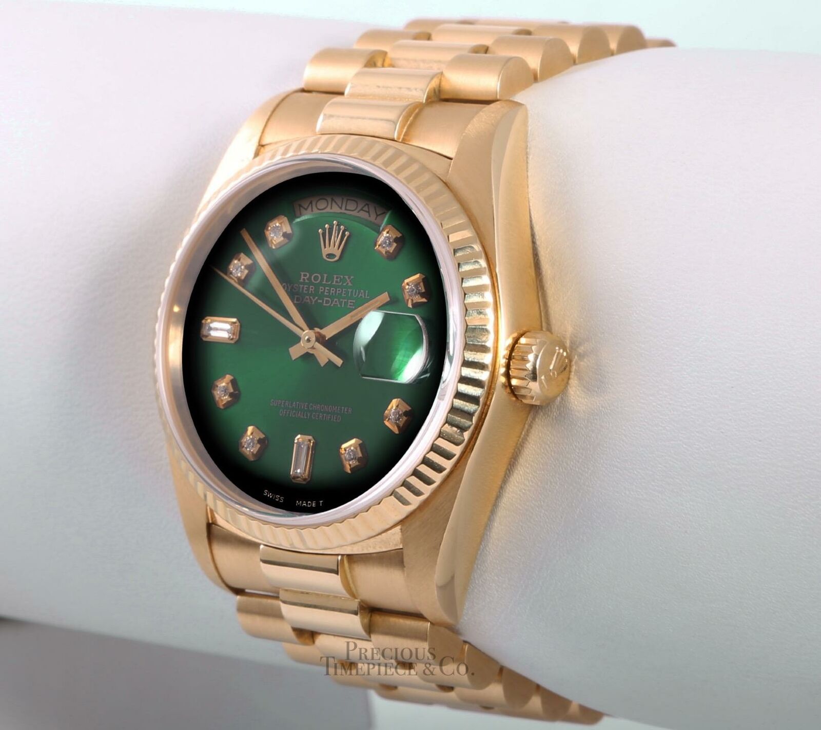 Rolex Men Day-Date 18038 President 18k Yellow Gold 36mm-Green Ombre Diamond Dial