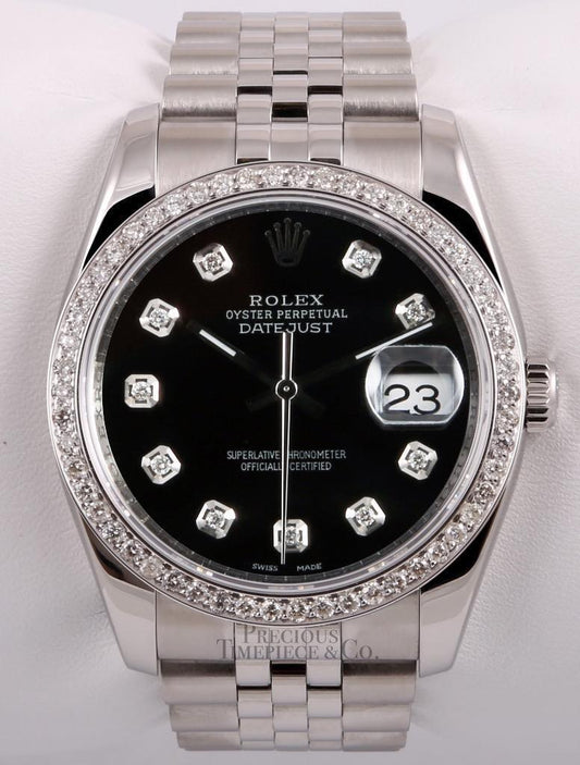 Rolex Men Datejust Stainless Steel 36mm Jubilee-Diamond Bezel-Black Diamond Dial