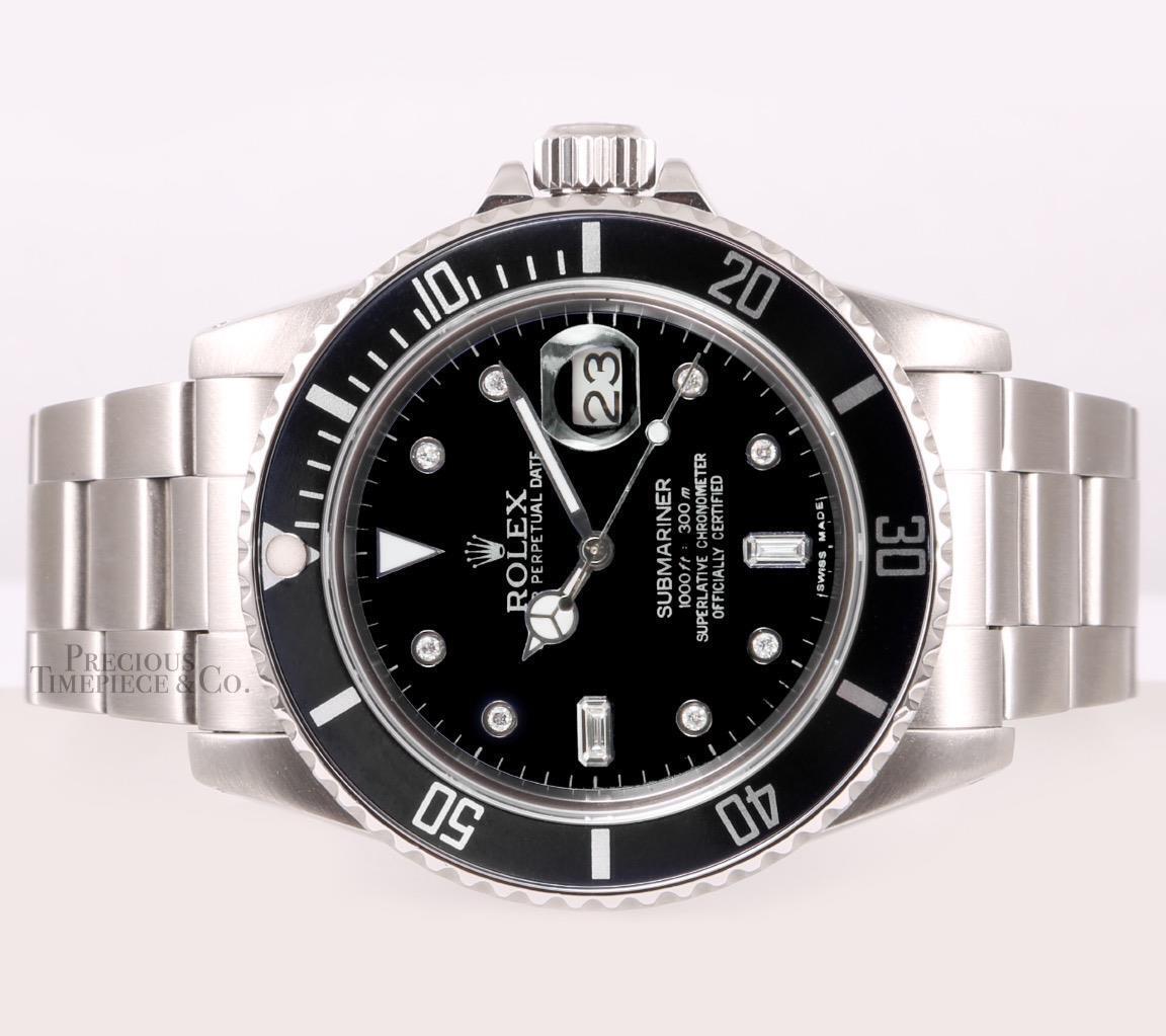 Rolex Submariner Date 16610 Steel 40mm-Custom Black Diamond Dial& Black Ceramic