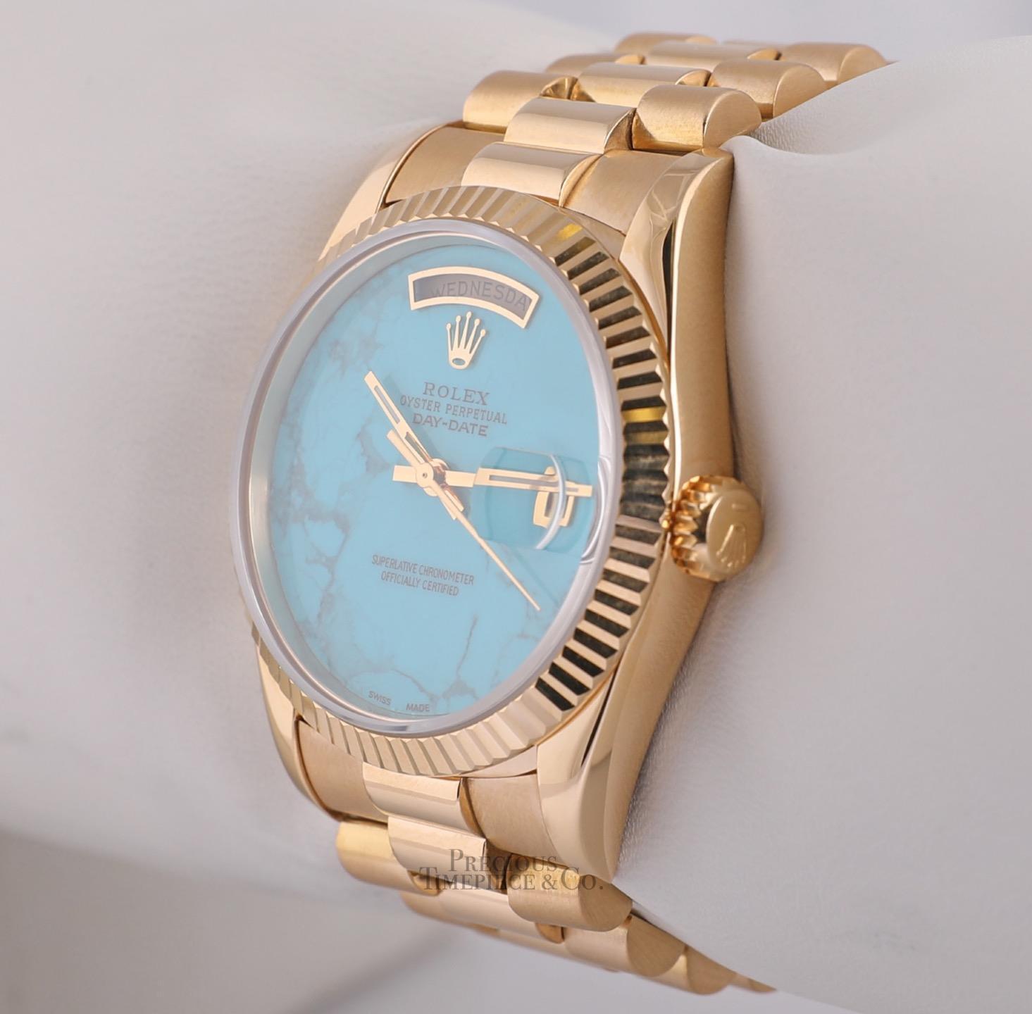 Rolex Men Day-Date 18038 President 18k Yellow Gold 36mm- Turquoise Marble Dial