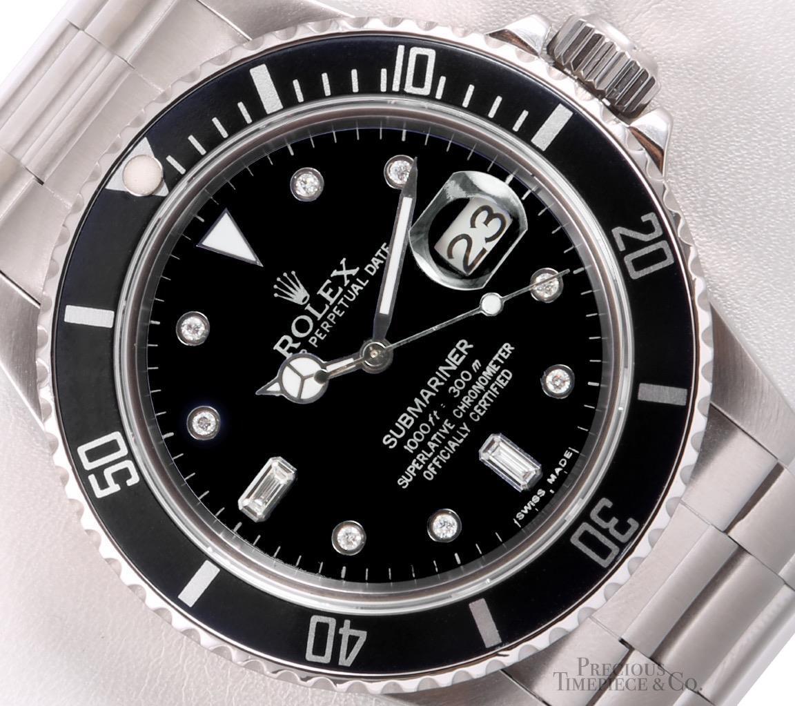 Rolex Submariner Date 16610 Steel 40mm-Custom Black Diamond Dial& Black Ceramic