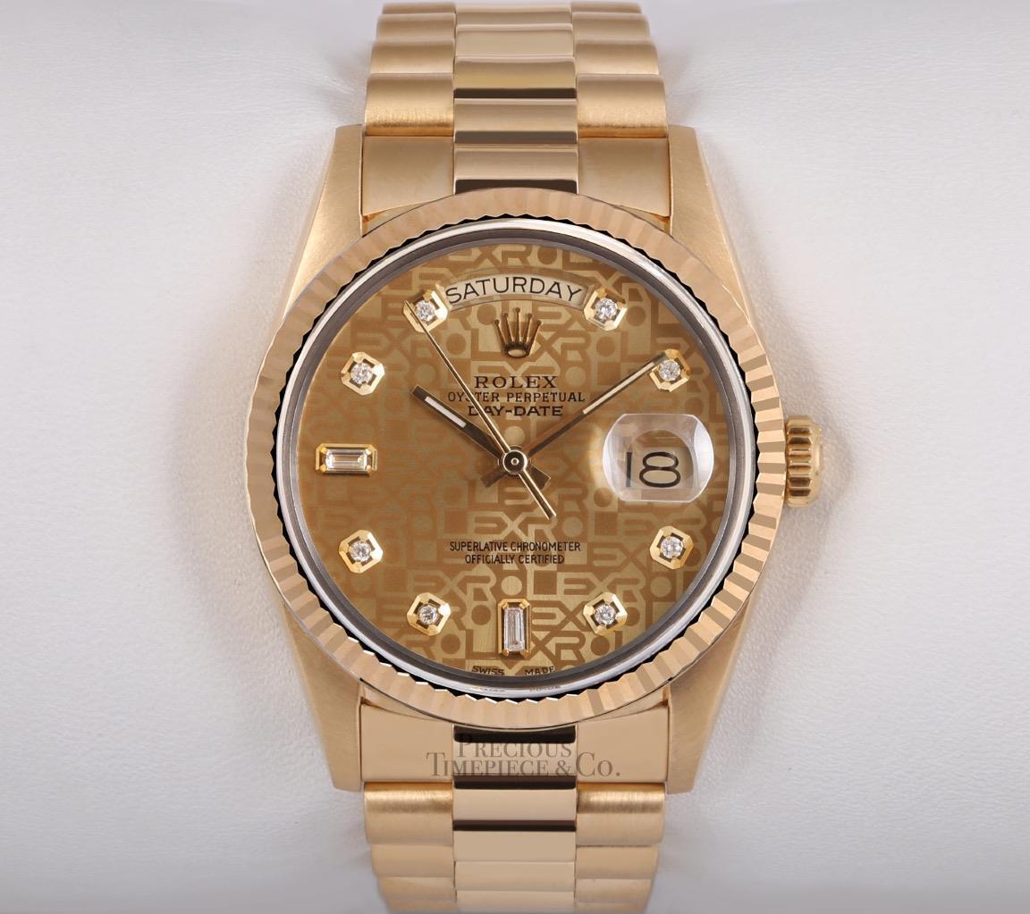 Rolex Men Day-Date 18238 President 36mm-18k Gold Watch-Gold Jubilee Diamond Dial