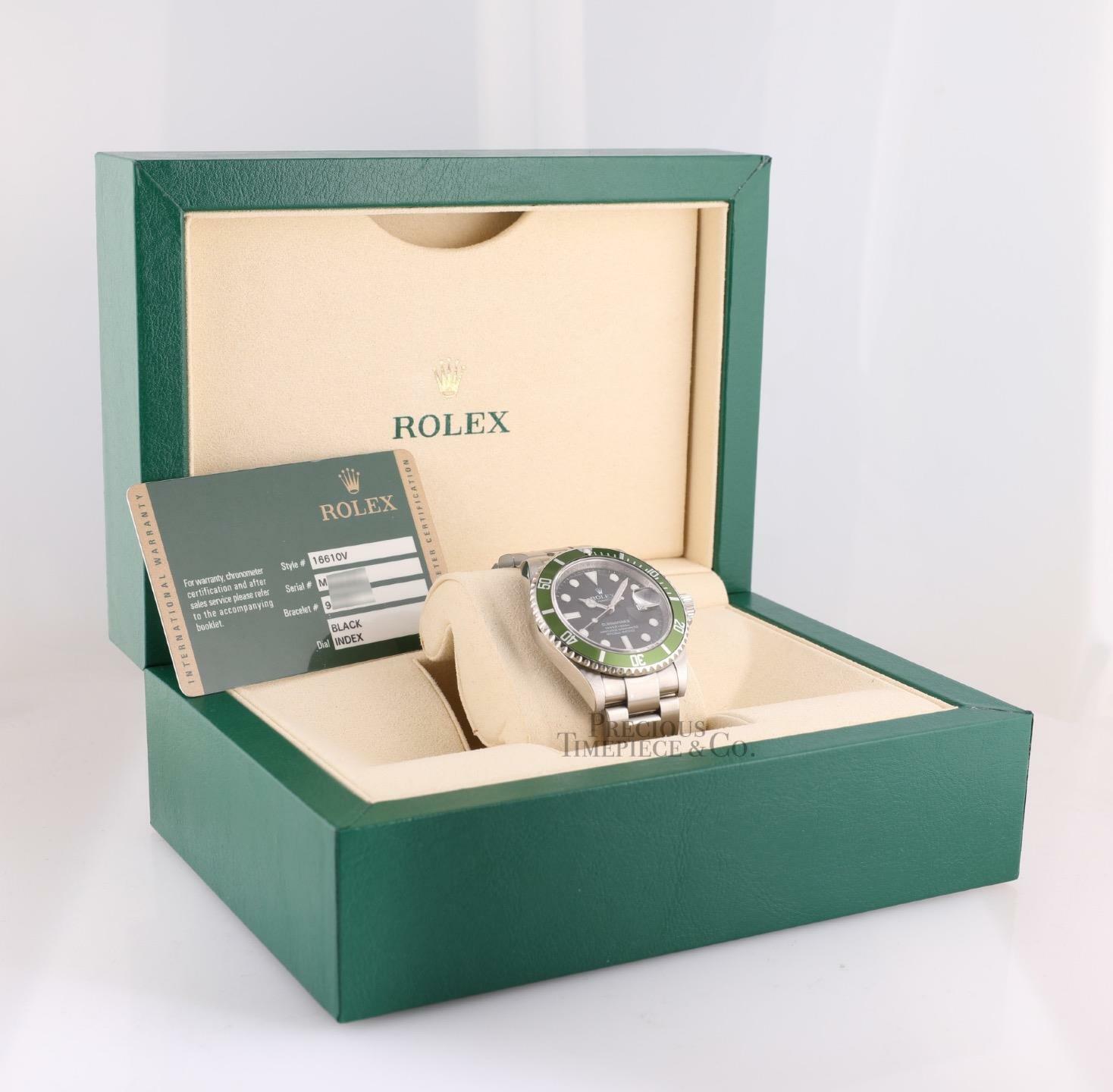 Rolex Men Submariner Date 16610V Steel Watch 40mm Kermit Green-2008 BOX/PAPER