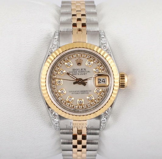 Rolex Lady Datejust 26mm Two Tone 18k Fluted White MOP String Diamond Dial-Lugs