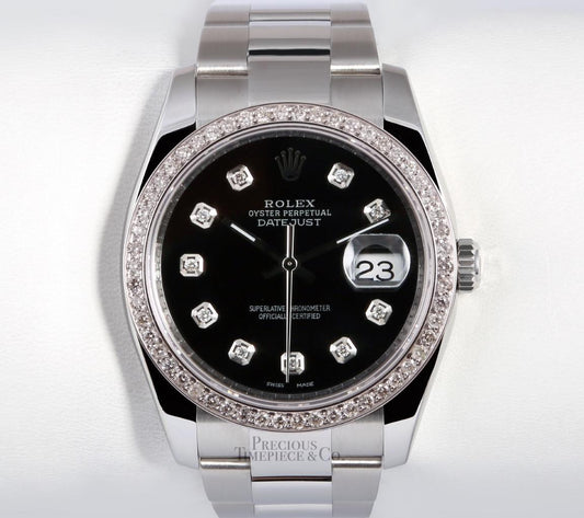 Rolex Datejust Stainless Steel Oyster Diamond Bezel-Black Diamond Dial