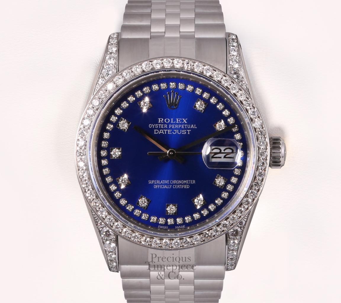 Rolex Datejust S/Steel 36mm-Blue Diamond String Dial-Diamond Lugs-Diamond Bezel