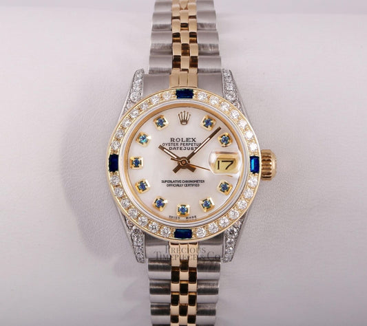 Rolex Lady Datejust Two Tone 26mm 18k Diamond Bezel & Lug-White MOP Sapphire