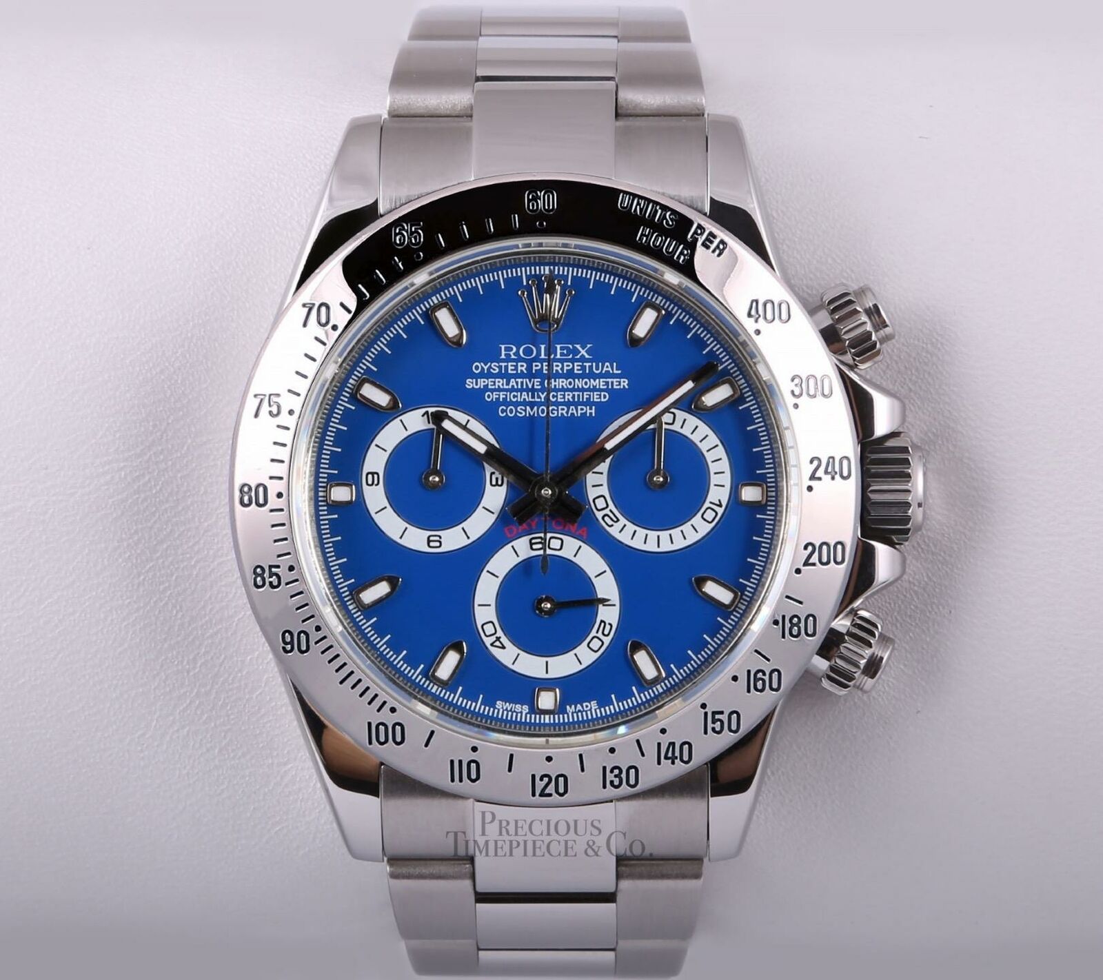 Rolex Men Daytona Chronograph 116520 Stainless Steel Oyster Blue Dial 40mm Watch