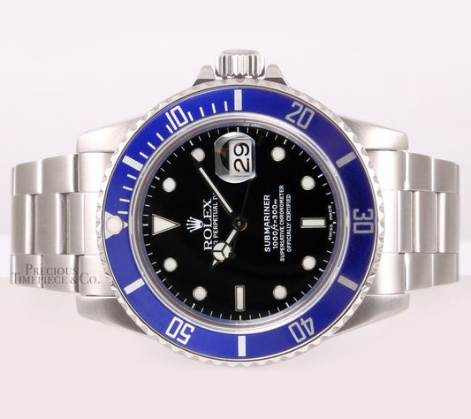 Rolex Mens Submariner Date 16610 Oyster Steel 40mm Watch-Blue Ceramic-Black Dial