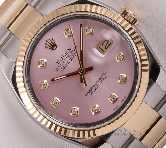 Rolex Datejust 116233 Two Tone 36mm Oyster 18k Fluted Bezel Ice Pink Diamond